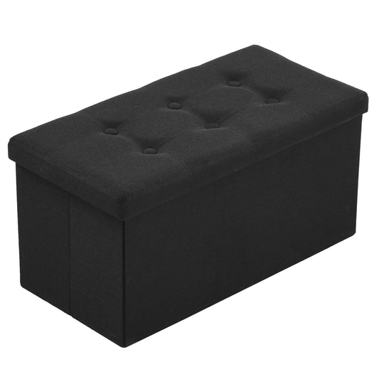 Foldable Storage Footstool Linen Black 76 x 38 x 38(cm)