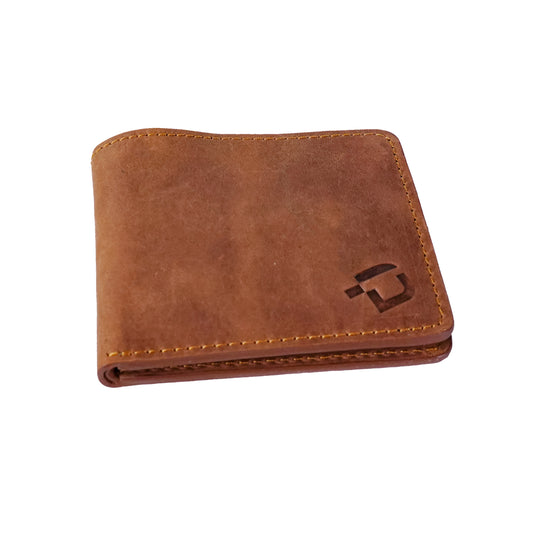 Bifold Leather Wallet, Crazy Horse Leather, Butterfly Style, Light Brown, RR-BF-140