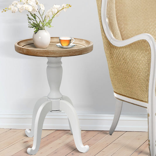 French Country Accent Table, Natural Wood, White